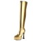 Pointed Toe Curved Block Heels Zipper Over The Knee Thigh High Platforms Boots - Gold Faux Leather