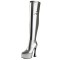 Pointed Toe Curved Block Heels Zipper Over The Knee Thigh High Platforms Boots - Silver Faux Leather