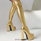 Pointed Toe Block Heels Zipper Over The Knee Thigh High Double Platforms Boots - Gold Faux Leather