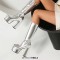 Round Toe Chunky Heels Side Zipper Knee Highs Platforms Boots - Silver Faux Leather