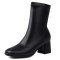 Round Toe Chunky Heels Pull On Ankle Highs Boots - Black Faux Leather