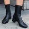 Round Toe Chunky Heels Pull On Ankle Highs Boots - Black Faux Leather