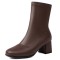 Round Toe Chunky Heels Pull On Ankle Highs Boots - Brown Faux Leather