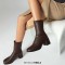Round Toe Chunky Heels Pull On Ankle Highs Boots - Brown Faux Leather