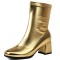 Round Toe Chunky Heels Pull On Ankle Highs Boots - Gold Faux Leather