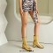 Round Toe Chunky Heels Pull On Ankle Highs Boots - Gold Faux Leather