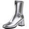 Round Toe Chunky Heels Pull On Ankle Highs Boots - Silver Faux Leather