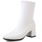 Round Toe Chunky Heels Pull On Ankle Highs Boots - White Faux Leather