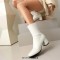 Round Toe Chunky Heels Pull On Ankle Highs Boots - White Faux Leather