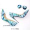 Pointed Toe Stiletto Heels Clouds Print Pumps - Blue Patent