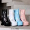 Round Toe Side Zipper Glitters Stars Ankle highs Platforms Chunky Heels Boots - Black Patent