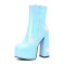Round Toe Side Zipper Glitters Stars Ankle highs Platforms Chunky Heels Boots - SkyBlue Patent