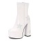 Round Toe Side Zipper Glitters Stars Ankle highs Platforms Chunky Heels Boots - White Patent