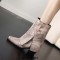 Pointed Toe Flip Up Western Styile Plush Lining Knee High Chunky Heels Boots - Apricot Tan Denim