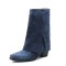 Pointed Toe Flip Up Western Styile Plush Lining Knee High Chunky Heels Boots - Blue Denim