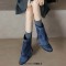 Pointed Toe Flip Up Western Styile Plush Lining Knee High Chunky Heels Boots - Blue Denim