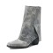 Pointed Toe Flip Up Western Styile Plush Lining Knee High Chunky Heels Boots - Gray Denim