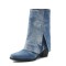 Pointed Toe Flip Up Western Styile Plush Lining Knee High Chunky Heels Boots - SkyBlue Denim