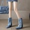 Pointed Toe Flip Up Western Styile Plush Lining Knee High Chunky Heels Boots - SkyBlue Denim