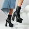 Round Toe Chunky Heels Platforms Pull On Ankle Highs Boots - Black Faux Leather