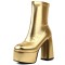 Round Toe Chunky Heels Platforms Pull On Ankle Highs Boots - Gold Faux Leather