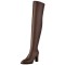 Pointed Toe Chunky Heels Zipper Over The Knee Thigh High Boots - Brown Faux Leather