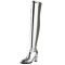 Pointed Toe Chunky Heels Zipper Over The Knee Thigh High Boots - Silver Faux Leather