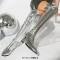 Pointed Toe Chunky Heels Zipper Over The Knee Thigh High Boots - Silver Faux Leather