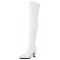 Pointed Toe Chunky Heels Zipper Over The Knee Thigh High Boots - White Faux Leather