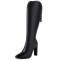 Pointed Toe Chunky Heels Back Zipper Knee Highs Boots - Black Faux Leather