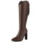 Pointed Toe Chunky Heels Back Zipper Knee Highs Boots - Brown Faux Leather