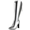 Pointed Toe Chunky Heels Back Zipper Knee Highs Boots - Silver Faux Leather