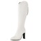 Pointed Toe Chunky Heels Back Zipper Knee Highs Boots - White Faux Leather