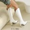 Pointed Toe Chunky Heels Back Zipper Knee Highs Boots - White Faux Leather