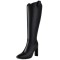 Pointed Toe Chunky Heels Side Zipper Knee Highs Boots - Black Faux Leather