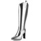 Pointed Toe Chunky Heels Side Zipper Knee Highs Boots - Silver Faux Leather