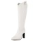 Pointed Toe Chunky Heels Side Zipper Knee Highs Boots - White Faux Leather