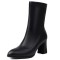 Pointed Toe Chunky Heels Pull On Ankle Highs Boots - Black Faux Leather