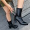 Pointed Toe Chunky Heels Pull On Ankle Highs Boots - Black Faux Leather
