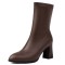 Pointed Toe Chunky Heels Pull On Ankle Highs Boots - Brown Faux Leather