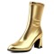 Pointed Toe Chunky Heels Pull On Ankle Highs Boots - Gold Faux Leather