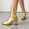 Pointed Toe Chunky Heels Pull On Ankle Highs Boots - Gold Faux Leather