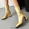 Pointed Toe Chunky Heels Pull On Ankle Highs Boots - Gold Faux Leather