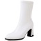 Pointed Toe Chunky Heels Pull On Ankle Highs Boots - White Faux Leather