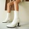 Pointed Toe Chunky Heels Pull On Ankle Highs Boots - White Faux Leather