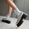 Round Toe Chunky Heels Platforms Lace Up Side Zipper Ankle Highs Boots - Silver Faux Leather