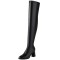 Pointed Toe Chunky Heels Zipper Over The Knee Thigh High Boots - Black Faux Leather
