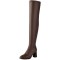 Pointed Toe Chunky Heels Zipper Over The Knee Thigh High Boots - Brown Faux Leather