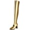 Pointed Toe Chunky Heels Zipper Over The Knee Thigh High Boots - Gold Faux Leather