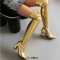 Pointed Toe Chunky Heels Zipper Over The Knee Thigh High Boots - Gold Faux Leather